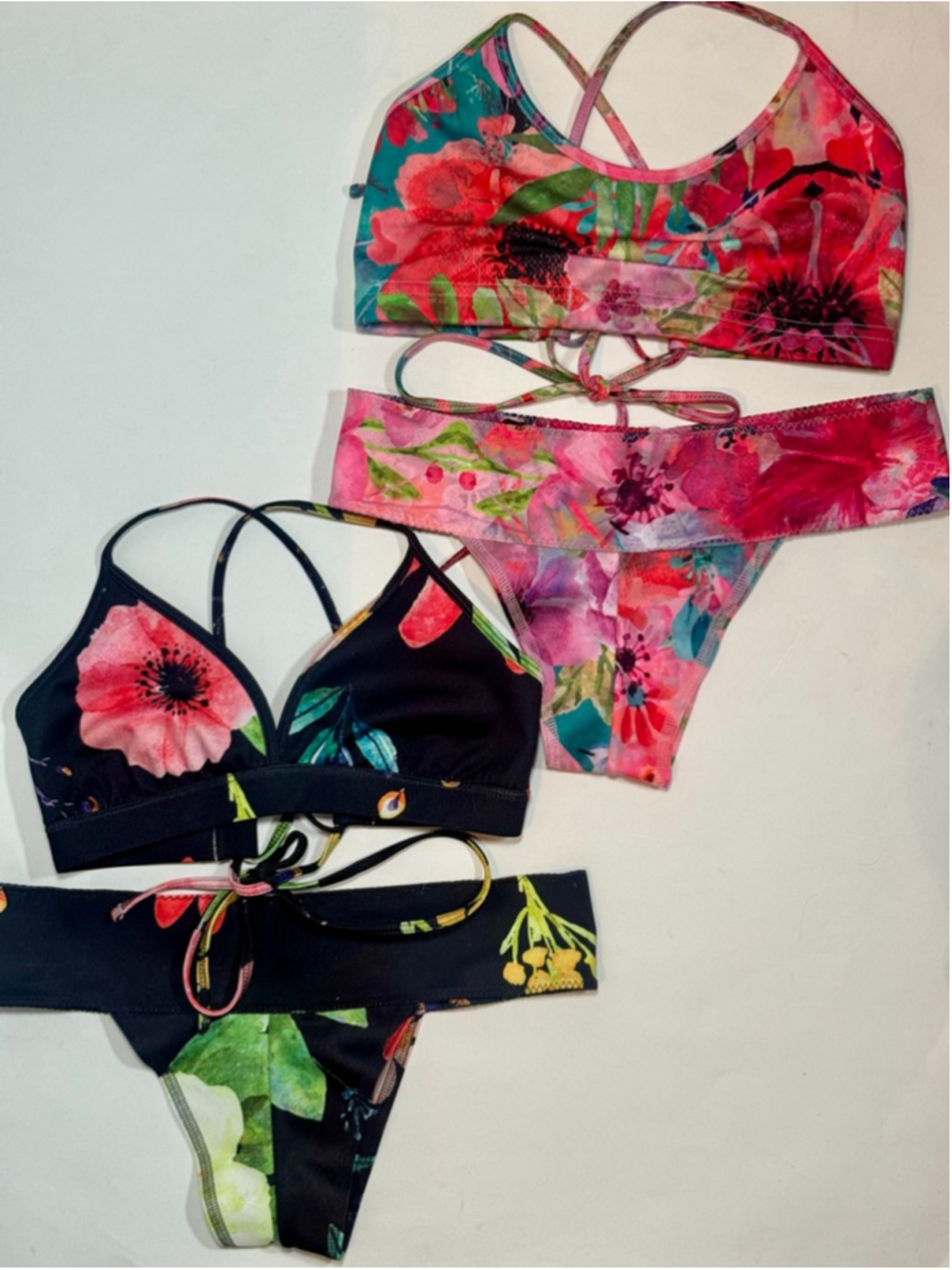 Mika Floral Bikini Bundle 2 Sets S/M Reversible Tie Back Swimwear Yoga Dance